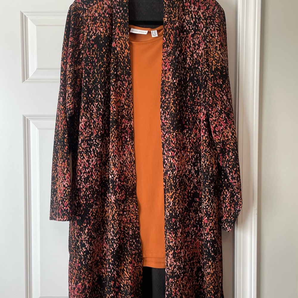 Susan Graver Multicolor Blouse and Sunset Orange Top Set